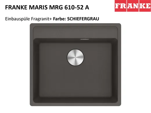 FRANKE Kchensple Maris MRG 610-52 A HLB Fragranit+ Granitsple / Einbausple mit Siebkorb als Druckknopfventil
