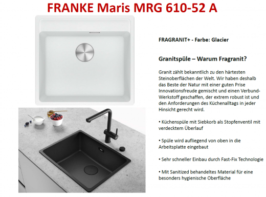 FRANKE Kchensple Maris MRG 610-52 A HLB Fragranit+ Granitsple / Einbausple mit Siebkorb als Stopfenventil