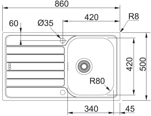 FRANKE Kchensple Spark SKL 611 Leinen Einbausple / Edelstahlsple mit Einbaurand Leinenoptik und Siebkorb als Drehknopfventil