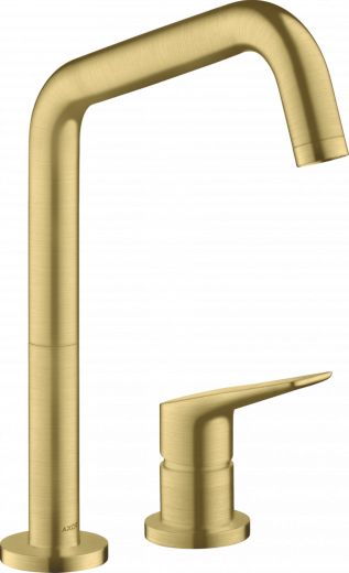 AXOR Kchenarmatur Citterio M Brushed Brass PVD Einhebelmischer als 2-Loch Armatur 240 mit Festauslauf Schwenkbereich einstellbar (34820950)