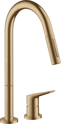 AXOR Kchenarmatur Citterio M Brushed Bronze PVD Einhebelmischer als 2-Loch Armatur 220 mit Zugauslauf als Ausziehbrause 2-Strahlarten (34822140)