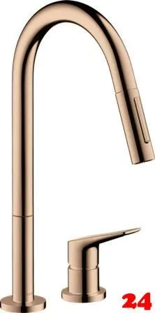 AXOR Kchenarmatur Citterio M Polished Red Gold PVD Einhebelmischer als 2-Loch Armatur 220 mit Zugauslauf als Ausziehbrause 2-Strahlarten (34822300)