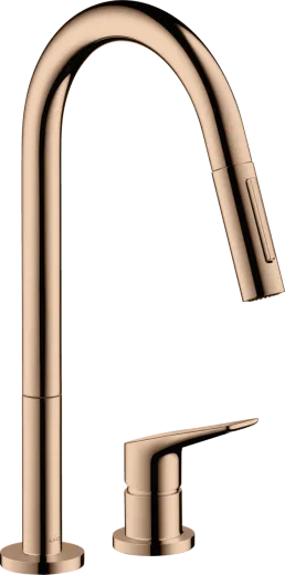 AXOR Kchenarmatur Citterio M Polished Red Gold PVD Einhebelmischer als 2-Loch Armatur 220 mit Zugauslauf als Ausziehbrause 2-Strahlarten (34822300)