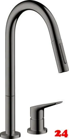 AXOR Kchenarmatur Citterio M Polished Black Chrome PVD Einhebelmischer als 2-Loch Armatur 220 mit Zugauslauf als Ausziehbrause 2-Strahlarten (34822330)
