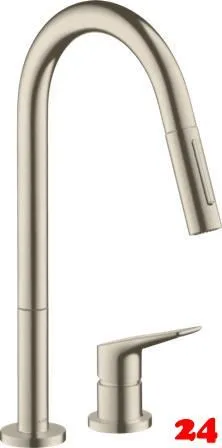 AXOR Kchenarmatur Citterio M Brushed Nickel PVD Einhebelmischer als 2-Loch Armatur 220 mit Zugauslauf als Ausziehbrause 2-Strahlarten (34822820)