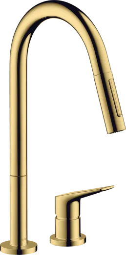 AXOR Kchenarmatur Citterio M Polished Gold Optik PVD Einhebelmischer als 2-Loch Armatur 220 mit Zugauslauf als Ausziehbrause 2-Strahlarten (34822990)