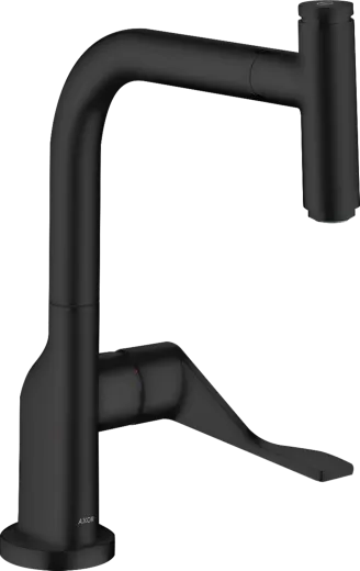AXOR Kchenarmatur Citterio Select Mattschwarz Einhebelmischer 230 mit Zugauslauf als Ausziehauslauf und Select-Knopf (39861670)