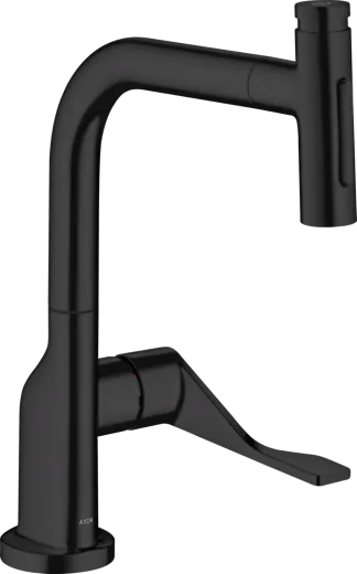 AXOR Kchenarmatur Citterio Select Mattschwarz Einhebelmischer 230 mit Zugauslauf als Ausziehbrause und Select-Knopf 2jet, sBox (39862670)