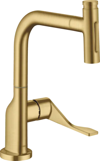 AXOR Kchenarmatur Citterio Select Brushed Gold Optic PVD Einhebelmischer 230 mit Zugauslauf als Ausziehbrause und Select-Knopf 2jet, sBox (39862250)