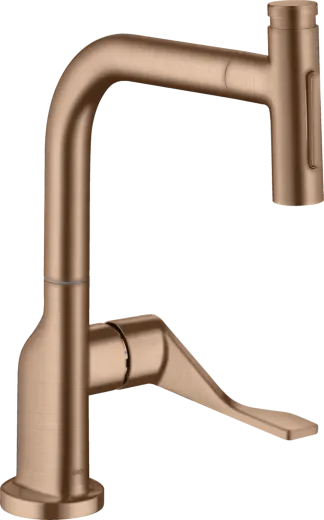AXOR Kchenarmatur Citterio Select Brushed Red Gold PVD Einhebelmischer 230 mit Zugauslauf als Ausziehbrause und Select-Knopf 2jet, sBox (39862310)