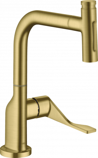 AXOR Kchenarmatur Citterio Select Brushed Brass PVD Einhebelmischer 230 mit Zugauslauf als Ausziehbrause und Select-Knopf 2jet, sBox (39862950)