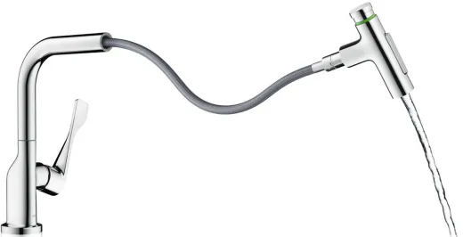 AXOR Kchenarmatur Citterio Select Polished Gold Optic PVD Einhebelmischer 230 mit Zugauslauf als Ausziehbrause und Select-Knopf 2jet, sBox (39862990)