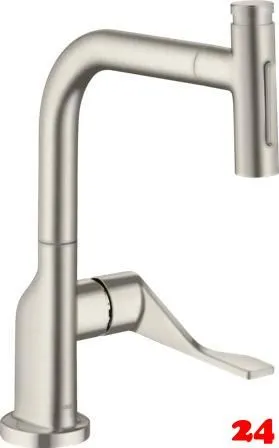 AXOR Kchenarmatur Citterio Select Edelstahl Finish Einhebelmischer 230 mit Zugauslauf als Ausziehbrause und Select-Knopf 2jet (39863800)
