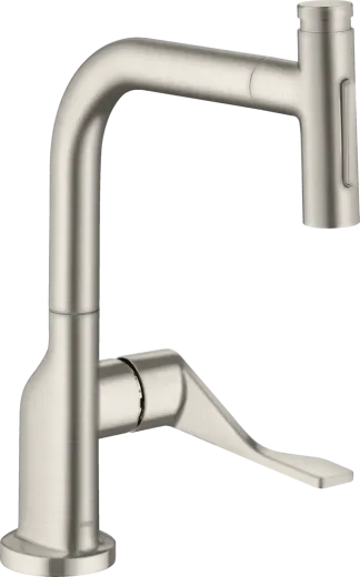 AXOR Kchenarmatur Citterio Select Edelstahl Finish Einhebelmischer 230 mit Zugauslauf als Ausziehbrause und Select-Knopf 2jet (39863800)