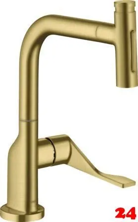 AXOR Kchenarmatur Citterio Select Brushed Brass PVD Einhebelmischer 230 mit Zugauslauf als Ausziehbrause und Select-Knopf 2jet (39863950)