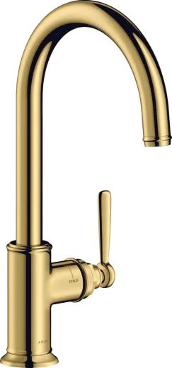 AXOR Kchenarmatur Montreux Polished Gold Optic PVD Einhebelmischer 260 mit Festauslauf Schwenkbereich einstellbar (16580990)