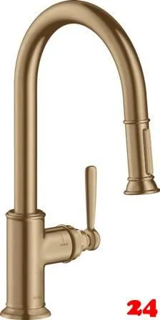AXOR Kchenarmatur Montreux Brushed Bronze PVD Einhebelmischer 180 mit Zugauslauf als Auszugsbrause Schwenkbereich einstellbar (16581140)