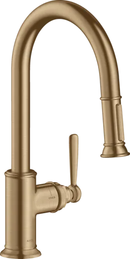 AXOR Kchenarmatur Montreux Brushed Bronze PVD Einhebelmischer 180 mit Zugauslauf als Auszugsbrause Schwenkbereich einstellbar (16581140)
