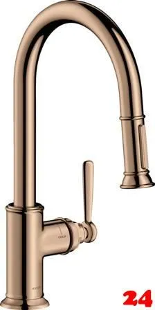 AXOR Kchenarmatur Montreux Polished Red Gold PVD Einhebelmischer 180 mit Zugauslauf als Auszugsbrause Schwenkbereich einstellbar (16581300)