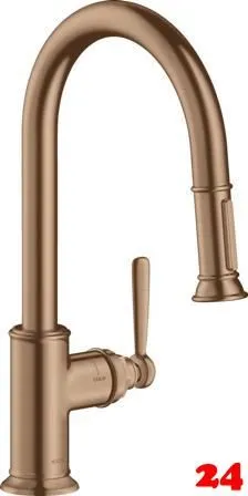 AXOR Kchenarmatur Montreux Brushed Red Gold PVD Einhebelmischer 180 mit Zugauslauf als Auszugsbrause Schwenkbereich einstellbar (16581310)