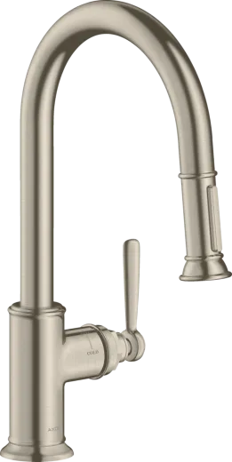 AXOR Kchenarmatur Montreux Brushed Nickel PVD Einhebelmischer 180 mit Zugauslauf als Auszugsbrause Schwenkbereich einstellbar (16581820)
