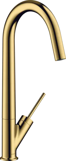 AXOR Kchenarmatur Starck Polished Gold Optic PVD Einhebelmischer 300 mit Festauslauf und Joystick-Bedienung Schwenkbereich einstellbar (10822990)