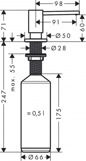 AXOR Uno Seifenspender Edelstahl Finish Splmittelspender / Dispenser mit Druckbettigung (42818800)