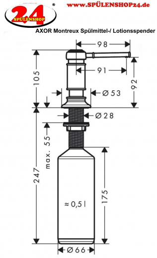 AXOR Montreux Seifenspender Chrom Splmittelspender / Dispenser mit Druckbettigung (42018000)