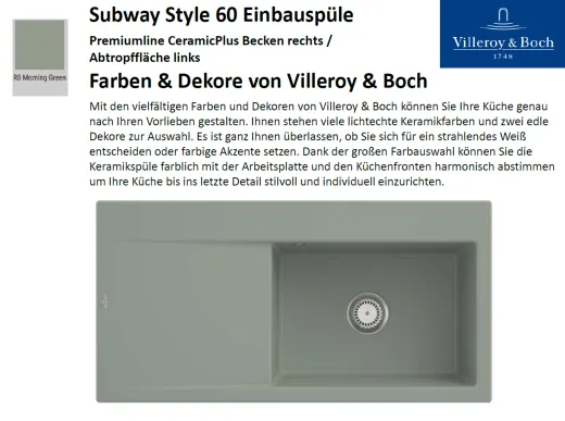 Villeroy & Boch SUBWAY STYLE 60 BR-Premiumline Einbausple / Keramiksple in Sonder Farben