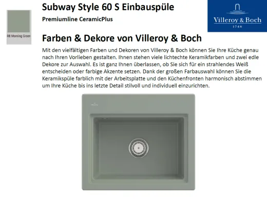 Villeroy & Boch SUBWAY STYLE 60 S-Premiumline Einbausple / Keramiksple in Sonder Farben