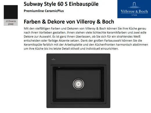 Villeroy & Boch SUBWAY STYLE 60 S-Premiumline Einbausple / Keramiksple in Sonder Farben