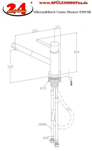 Villeroy & Boch Kchenarmatur Como Shower Einhebelmischer Anthracite (PVD) mit Zugauslauf