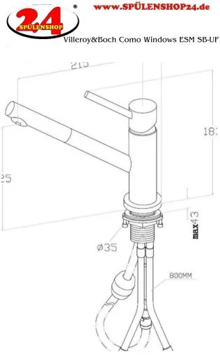 Villeroy & Boch Kchenarmatur Como Shower Window Einhebelmischer Anthracite (PVD) mit Zugauslauf zur Vorfenstermontage