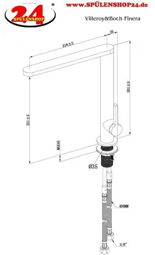 Villeroy & Boch Kchenarmatur Finera Einhebelmischer Goldfarben (PVD) mit Festauslauf