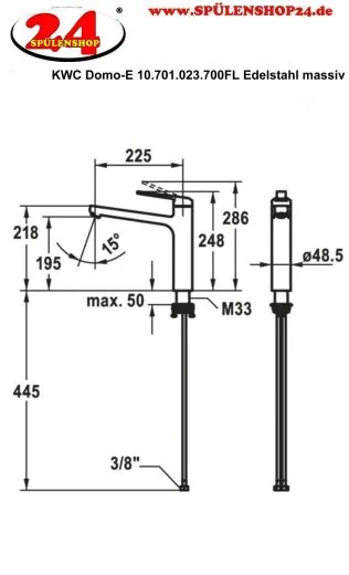 KWC Kchenarmatur Domo E 10.701.023.700FL Einhebelmischer Edelstahl mit Festauslauf (124933)
