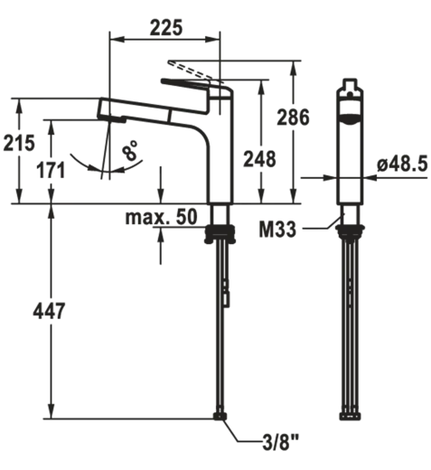 KWC Kchenarmatur Domo E 10.701.033.700FL Einhebelmischer Edelstahl massiv mit Zugauslauf und Brausefunktion (124934)