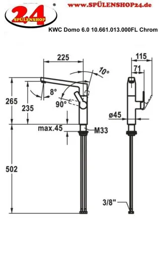 KWC Kchenarmatur Domo 6.0 10.661.013.000FL Einhebelmischer Chrom mit Festauslauf (124926)