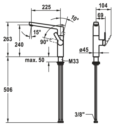 KWC Kchenarmatur Domo E 10.701.013.700FL Einhebelmischer Edelstahl massiv mit Festauslauf (124936)