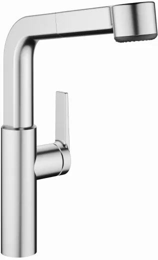 KWC Kchenarmatur Domo E 10.701.003.700FL Einhebelmischer Edelstahl massiv mit Zugauslauf und Brausefunktion (124937)