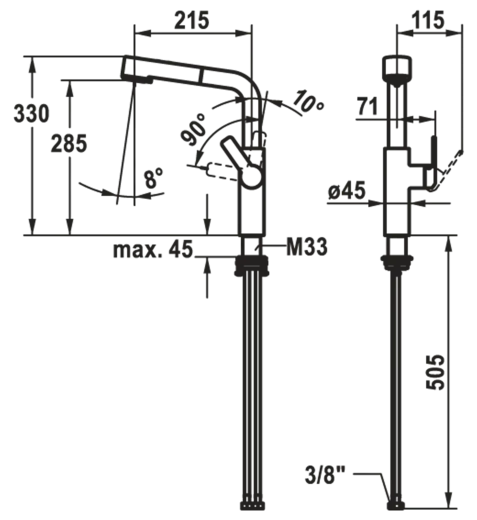 KWC Kchenarmatur Domo E 10.701.003.700FL Einhebelmischer Edelstahl massiv mit Zugauslauf und Brausefunktion (124937)