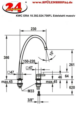 KWC Kchenarmatur Era 10.392.024.700FL Einhebelmischer Edelstahl massiv mit Festauslauf 2-Loch Montage (124399)