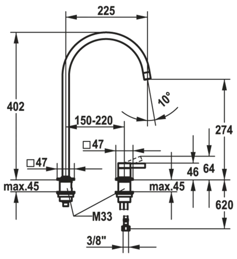 KWC Kchenarmatur Era 10.392.023.700FL Einhebelmischer Edelstahl massiv mit Festauslauf 2-Loch Montage (124396)