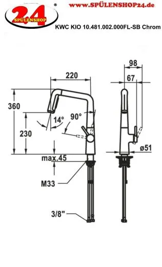 KWC Kchenarmatur Kio 10.481.002.000FL Einhebelmischer Chrom mit Zugauslauf und Brausefunktion (125202)