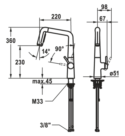 KWC Kchenarmatur Kio 10.481.002.000FL Einhebelmischer Chrom mit Zugauslauf und Brausefunktion (125202)