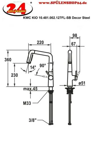 KWC Kchenarmatur Kio 10.481.002.127FL Einhebelmischer Decor Steel mit Zugauslauf und Brausefunktion (125204)