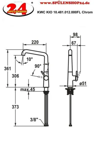 KWC Kchenarmatur Kio 10.481.012.000FL Einhebelmischer Chrom mit Festauslauf (125199)