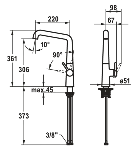 KWC Kchenarmatur Kio 10.481.012.176FL Einhebelmischer Matt Black mit Festauslauf (125200)