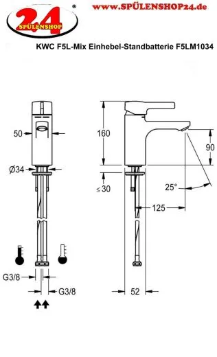 KWC PROFESSIONAL F5L-Mix Einhebel-Standbatterie F5LM1034 DN 15 fr Waschanlagen Vorrichtung fr die optionale Hygieneeinheit