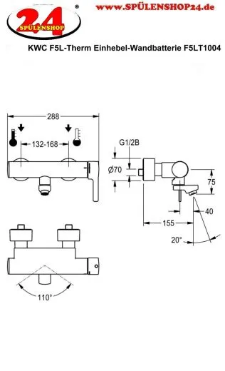 KWC PROFESSIONAL F5L-Therm Thermostat Einhebel-Wandbatterie F5LT1004 DN 15 zur Aufputzmontage fr Waschanlagen