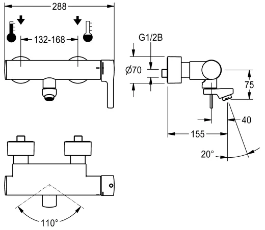 KWC PROFESSIONAL F5L-Therm Thermostat Einhebel-Wandbatterie F5LT1004 DN 15 zur Aufputzmontage fr Waschanlagen